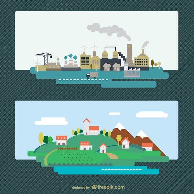 Vector de ciudad industrial y paisaje natural