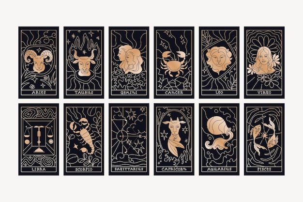 Vector de colección de arte de doodle de signos del zodiaco estéticos