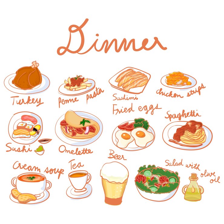Vector gratuito vector de la colección de conjunto de cena
