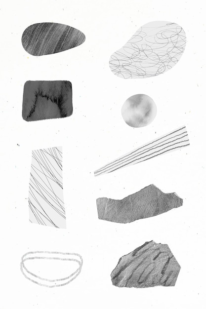 Vector de colección de elementos de diseño de trazos de garabatos y texturas de piedra gris