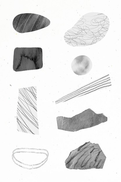 Vector de colección de elementos de diseño de trazos de garabatos y texturas de piedra gris