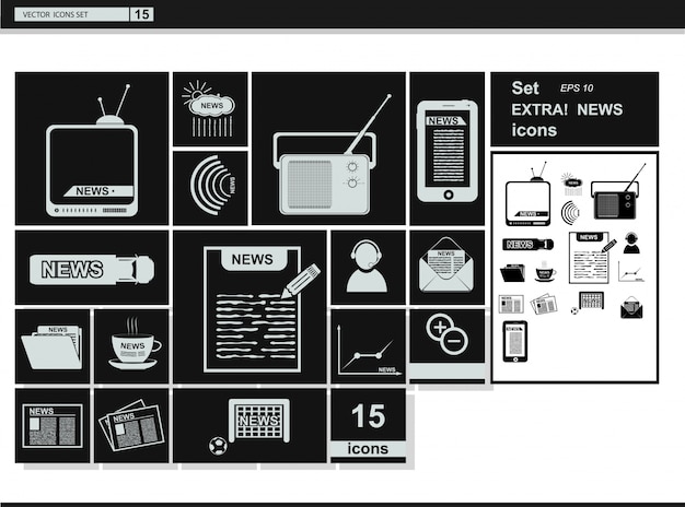 Vector colección de iconos web. noticias de los medios