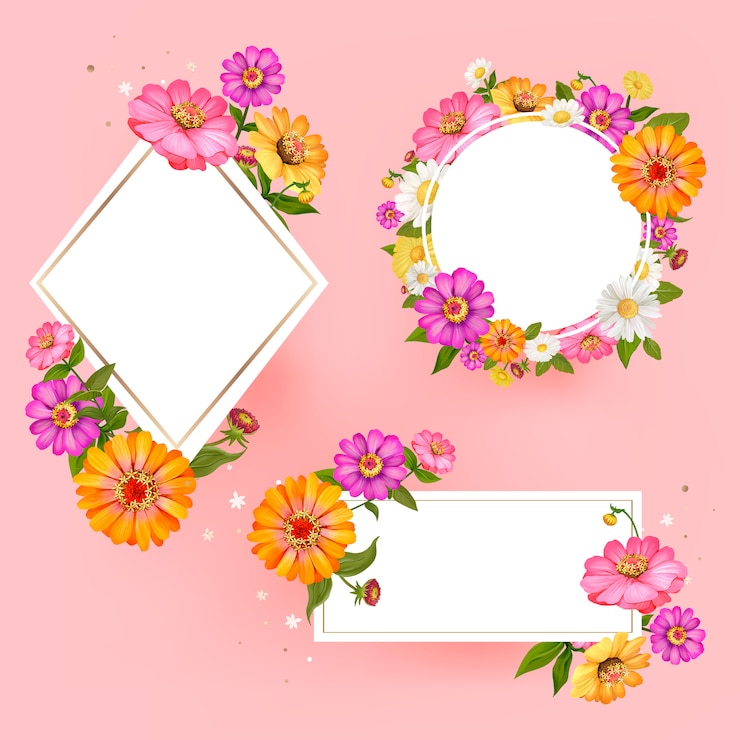 Vector gratuito vector de colección de marco floral en blanco