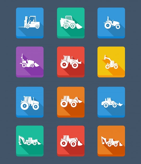 Vector gratuito vector colección tractor y siluetas. iconos