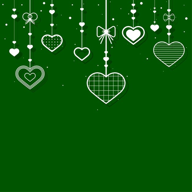 Vector colgando corazones fondo festivo verde
