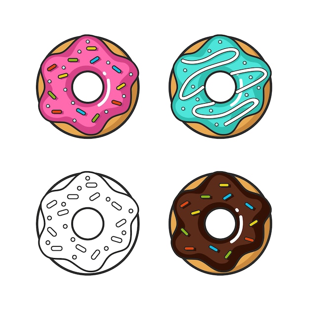 Vector colorido icono de cuatro donas aislado sobre fondo blanco.