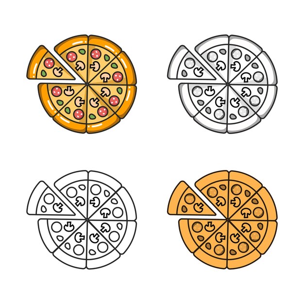 Vector colorido icono de cuatro pizzas aislado sobre fondo blanco.
