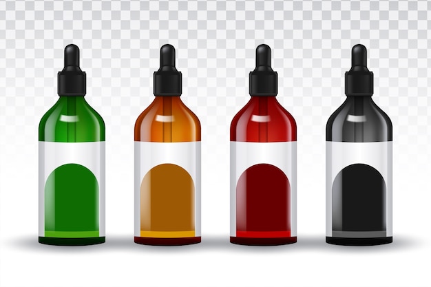 Vector conjunto de botellas realistas para aceites esenciales y productos cosméticos