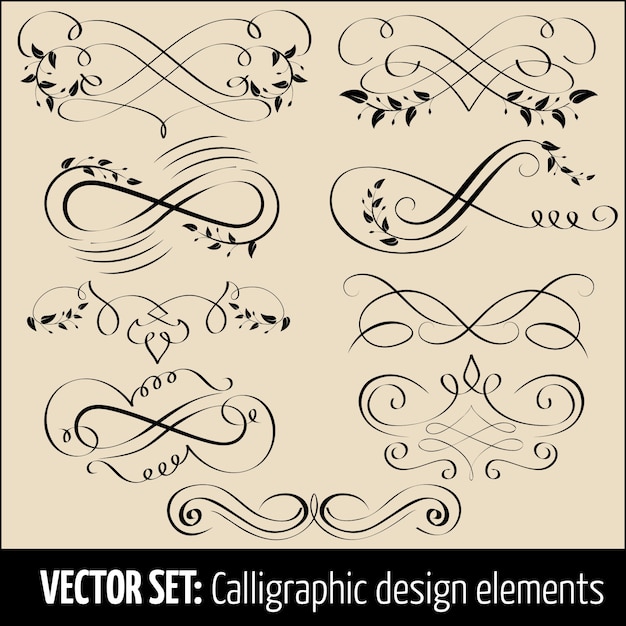 Vector gratuito vector conjunto de caligrafía y elementos de diseño de decoración de página. elementos elegantes para su diseño.