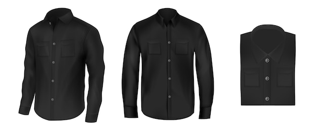 Vector conjunto de camisas negras para hombres, vista frontal