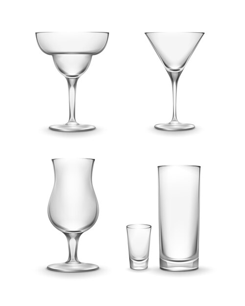 Vector conjunto de diferentes vasos de cóctel vacío aislado sobre blanco
