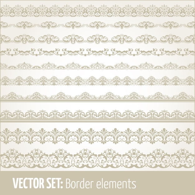 Vector conjunto de elementos de frontera y elementos de decoración de página. Elementos decorativos de la frontera patrones. Fronteras étnicas ilustraciones vectoriales.