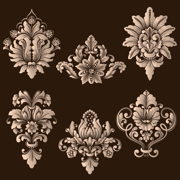 Vector conjunto de elementos ornamentales de Damasco.