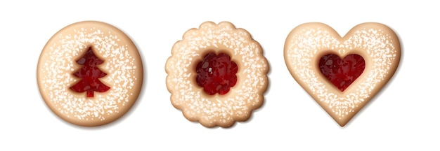 Vector conjunto de galletas linzer en diferentes formas aislado sobre fondo blanco.