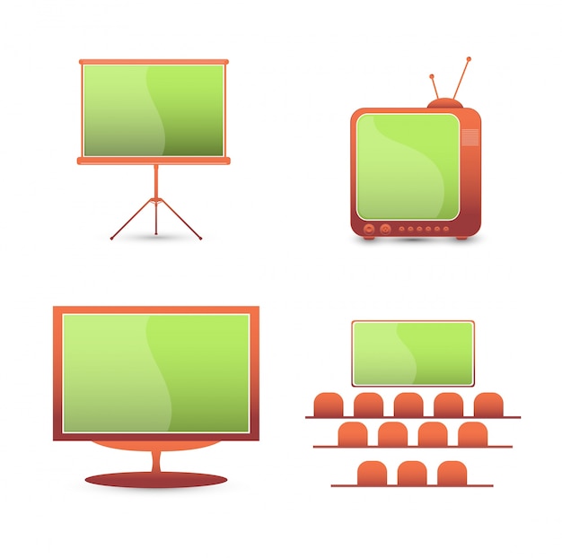 Vector gratuito vector conjunto de iconos de color. monitor de tv
