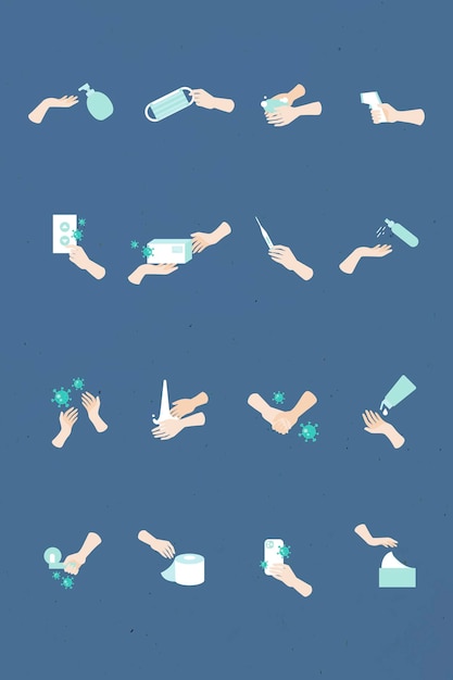 Vector de conjunto de iconos de mano de prevención y protección de coronavirus