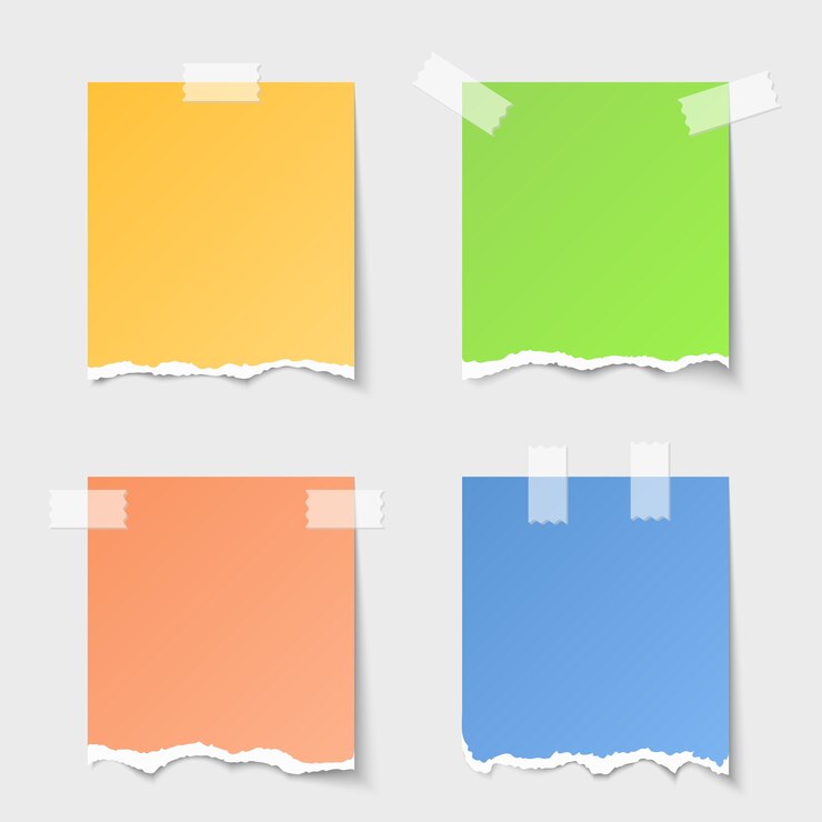 Vector gratuito vector conjunto de notas de papel rasgado. mensaje en blanco, hoja vacía, recordatorio de diseño