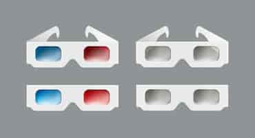 Vector gratuito vector conjunto de papel blanco 3d anteojos superior, vista frontal aislado sobre fondo gris