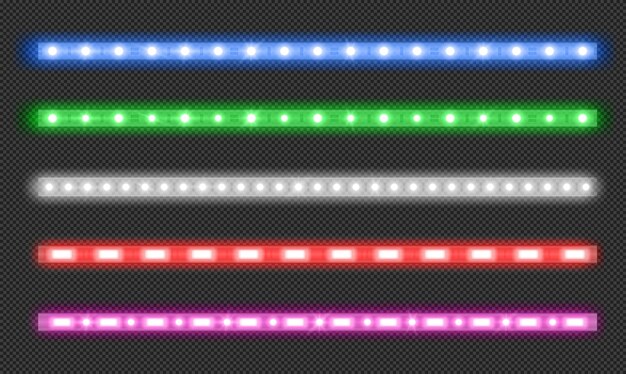 Vector conjunto de tiras led con efecto de brillo de neón