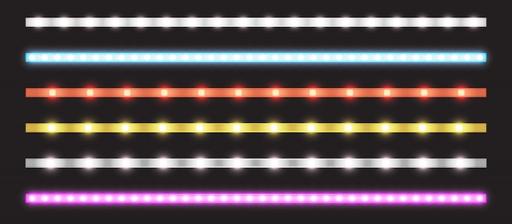 Vector gratuito vector conjunto de tiras led con efecto de brillo de neón