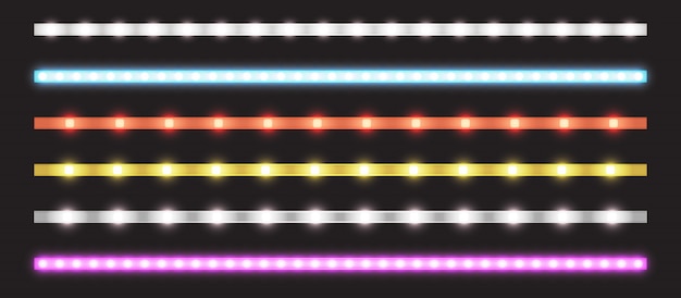 Vector conjunto de tiras led con efecto de brillo de neón