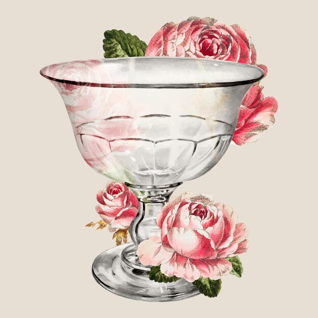 Vector de copa vintage decorado con ilustración de flores, remezclado de la obra de arte de John Tarantino