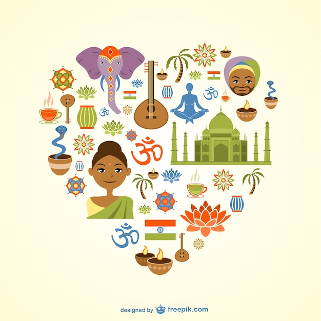 Vector gratuito vector de corazón temático de india