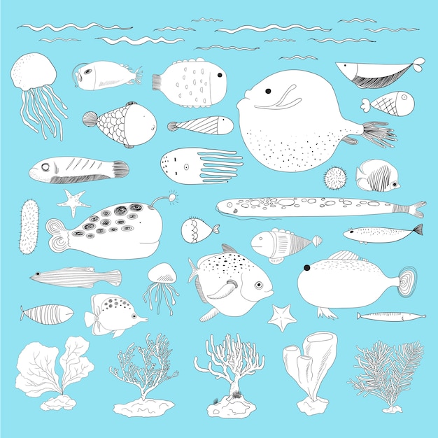 Vector de criaturas submarinas
