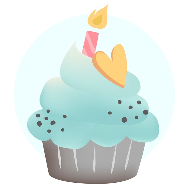 Vector de cupcake azul con una vela