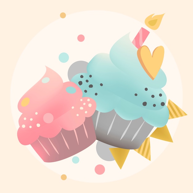 Vector gratuito vector de cupcake colorido con una vela