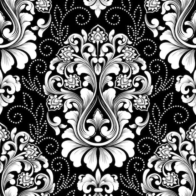 Vector Damasco De Patrones Sin Fisuras. Exquisito papel tapiz barroco floral.