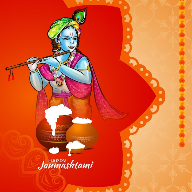 Vector decorativo del diseño de la tarjeta religiosa del festival feliz janmashtami