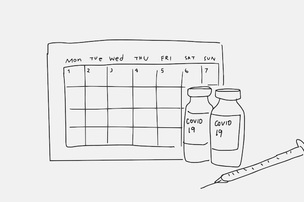 Vector gratuito vector dibujado a mano de vacunación, cita de vacuna