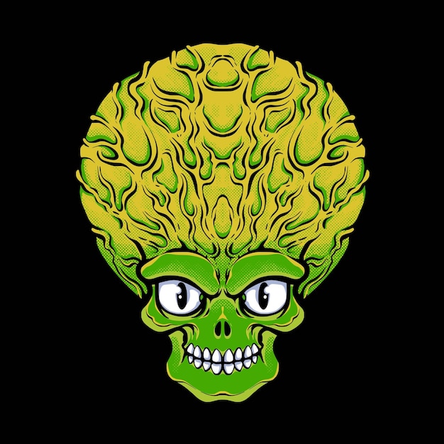Vector de dibujos animados de cabeza alienígena de miedo