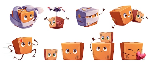 Vector gratuito vector de dibujos animados de mascota de caja de paquete lindo y feliz