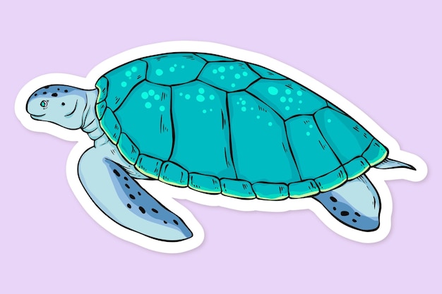 Vector de dibujos animados pegatina tortuga dibujado a mano clipart