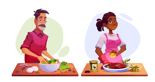 Vector de dibujos animados del proceso de cocción de alimentos