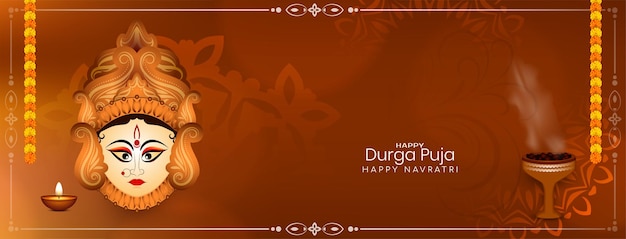 Vector gratuito vector de diseño de banner cultural del festival religioso durga puja y happy navratri
