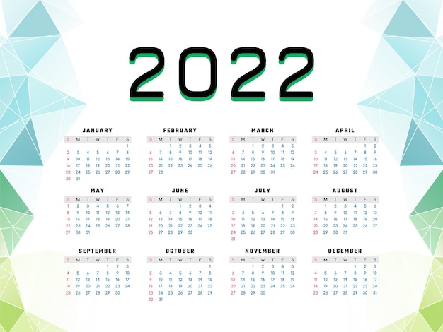 Vector de diseño de calendario geométrico colorido año nuevo 2022