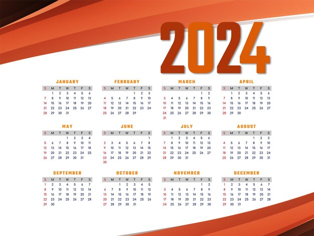 Vector de diseño elegante y moderno para el calendario del año nuevo 2024