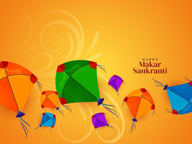 Vector de diseño de fondo de cometas coloridas del festival de makar sankranti