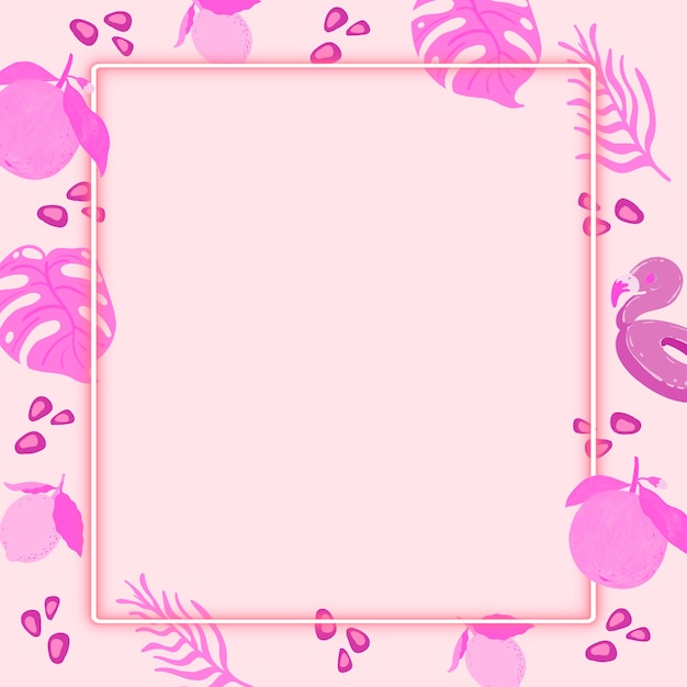 Vector de diseño de fondo de marco cuadrado de neón tropical