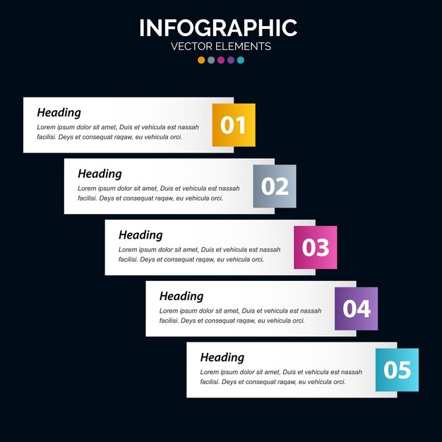 El vector de diseño infográfico de 5 pasos y el marketing se pueden utilizar para el diseño del flujo de trabajo Ilustración vectorial