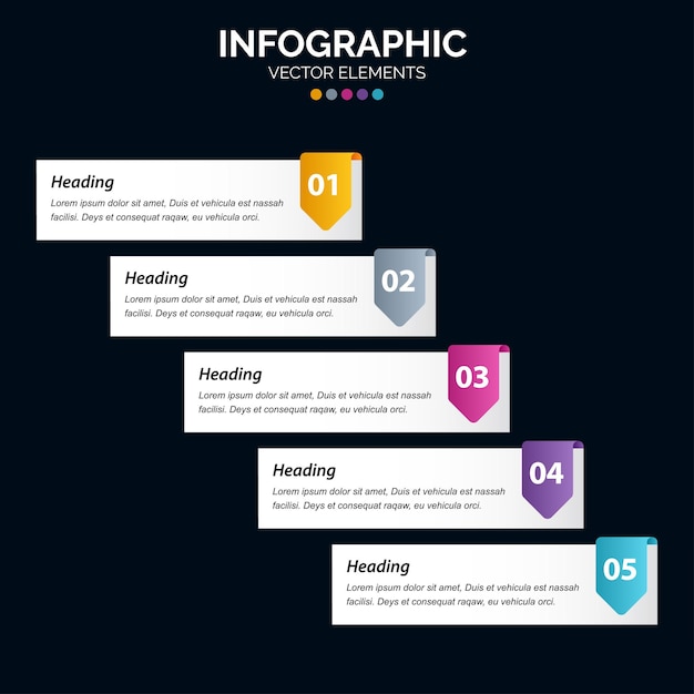 Vector gratuito el vector de diseño infográfico de 5 pasos y el marketing se pueden utilizar para el diseño del flujo de trabajo