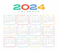 Vector gratuito vector de diseño de plantilla de calendario de año nuevo 2024 moderno y colorido