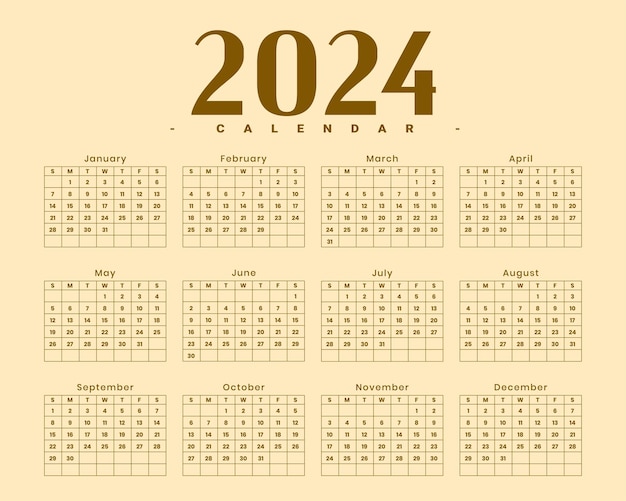 Vector gratuito vector de diseño de plantilla de calendario inglés de año nuevo de estilo vintage 2024