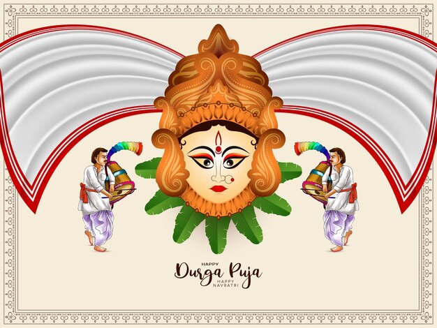 Vector de diseño de tarjeta del festival hindú tradicional Happy Navratri y Durga puja