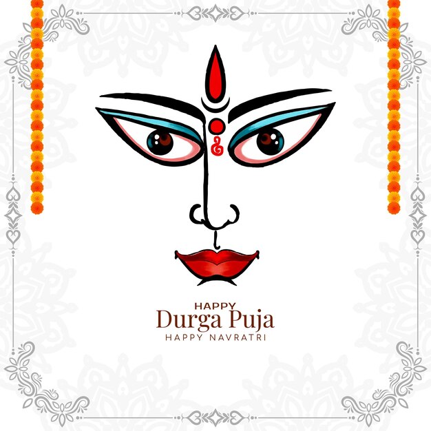Vector de diseño de tarjeta del festival hindú tradicional Happy Navratri y Durga puja