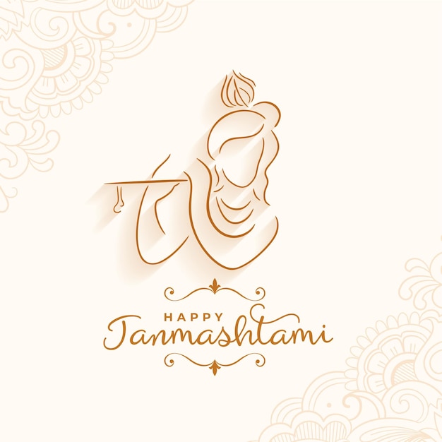 Vector de diseño de tarjeta de festival de shree krishna janmashtami de estilo de línea