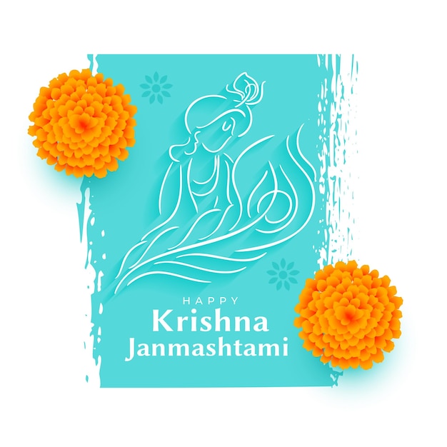 Vector gratuito vector de diseño de tarjeta de festival de shree krishna janmashtami estilo lineart